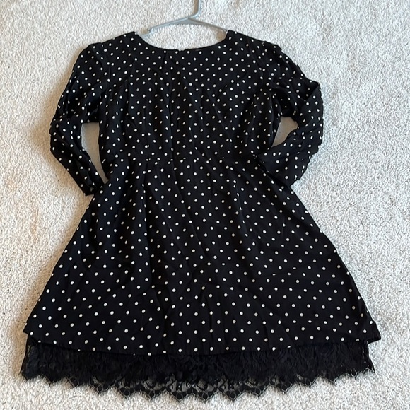 Forever 21 polka dot dress black white 3/4 sleeves lace hem detail M|L - Picture 6 of 11